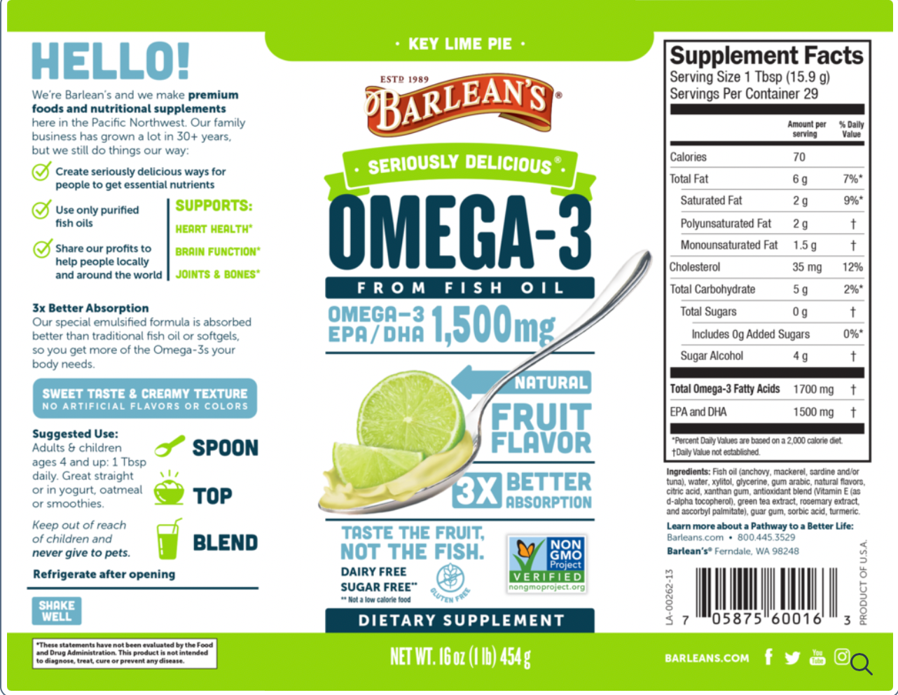 Barlean's Organic Oil- Key Lime Pie